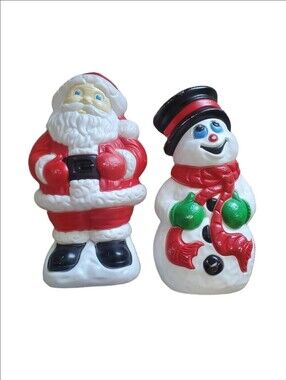 Vintage Grand Venture Santa Claus Snowman Blow Mold 17 Inch Christmas Set Works